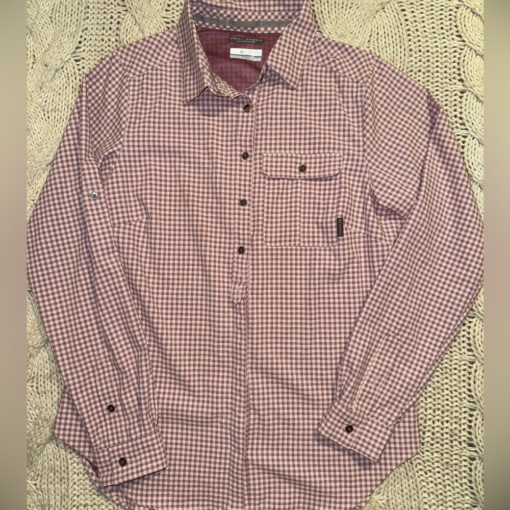 Columbia Omni shade women’s outdoor hiking Gingham button long sleeve shirt